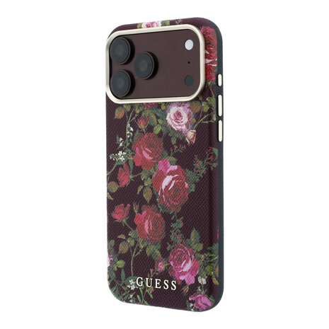 Guess Guess iPhone 18 Pro Max Hoesje harde behuizing - MagSafe - SW - PU - Blossom Roses-print Bordeauxrood Guess Guess iPhone 18 Pro Max Hoesje harde behuizing - MagSafe - SW - PU - Blossom Roses-print Bordeauxrood