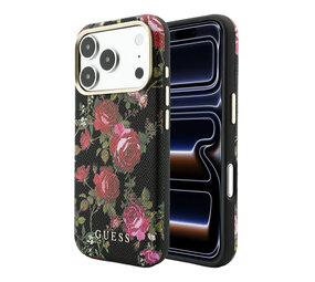 Guess Guess iPhone 18 Pro Max Coque structure rigide - MagSafe - SW - PU - motif Blossom Roses Noir Guess Guess iPhone 18 Pro Max Coque structure rigide - MagSafe - SW - PU - motif Blossom Roses Noir