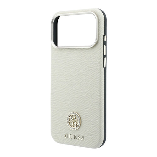 Guess Guess iPhone 18 Pro/iPhone 17 Pro Hartschalenhülle MagSafe SW Genarbtes PU Rundes Strasslogo - Beige