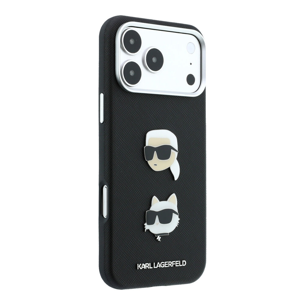 Karl Lagerfeld Karl iPhone 18 Pro Max Hülle Hartschale - SW - PU - Saffiano - K&C Heads-Anstecker - Logo Schwarz Karl Lagerfeld Karl iPhone 18 Pro Max Hülle Hartschale - SW - PU - Saffiano - K&C Heads-Anstecker - Logo Schwarz