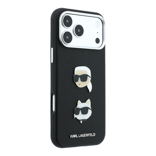 Karl Lagerfeld Karl Lagerfeld iPhone 18 Pro Max/iPhone 17 Pro Max Hartschalenhülle SW PU Saffiano Karl und Choupette Kopf-Anstecker Logo - Schwarz