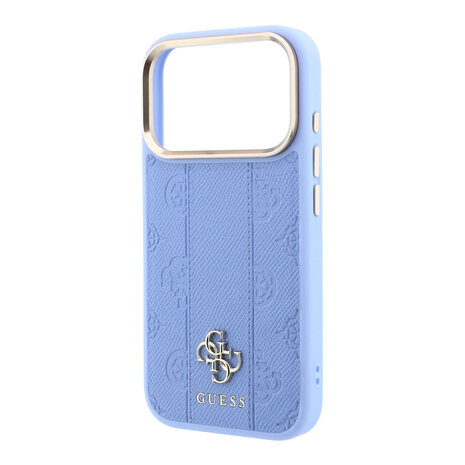 Guess Guess iPhone 18 Pro Hülle Hartschale - MagSafe - PU - Streifenmuster - HS - Peony 4G-Logo Hellblau Guess Guess iPhone 18 Pro Hülle Hartschale - MagSafe - PU - Streifenmuster - HS - Peony 4G-Logo Hellblau