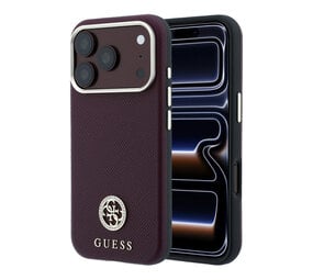 Guess Guess iPhone 18 Pro Max Case hard shell - MagSafe - SW - grained PU - round rhinestone logo Burgundy