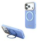 Guess Guess iPhone 18 Pro Hoesje harde behuizing - MagSafe - ringstandaard 360 - generfd PU - klassiek logo Lichtblauw