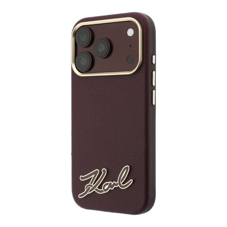 Karl Lagerfeld Karl iPhone 18 Pro Max Coque structure rigide - MagSafe - SW - PU grainé - logo signature en résine Bordeaux