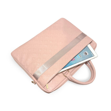 Guess Guess Sacoche pour ordinateur portable Peony - PU - logo 4G - logo classique - motif à rayures - 16 pouces Rose