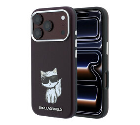 Karl Lagerfeld Karl iPhone 18 Pro Hoesje harde behuizing - MagSafe - SW - glad PU - Choupette Sketch Bordeauxrood