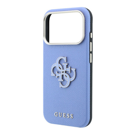 Guess Guess iPhone 18 Pro Max Hoesje harde behuizing - SW - generfd PU - groot logo van hars Lichtblauw Guess Guess iPhone 18 Pro Max Hoesje harde behuizing - SW - generfd PU - groot logo van hars Lichtblauw
