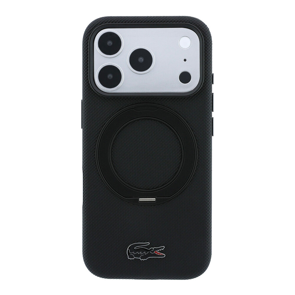 Lacoste Lacoste iPhone 18 Pro Max Hoesje harde behuizing - MagSafe - PVC - Petit Pique - ringstandaard Zwart