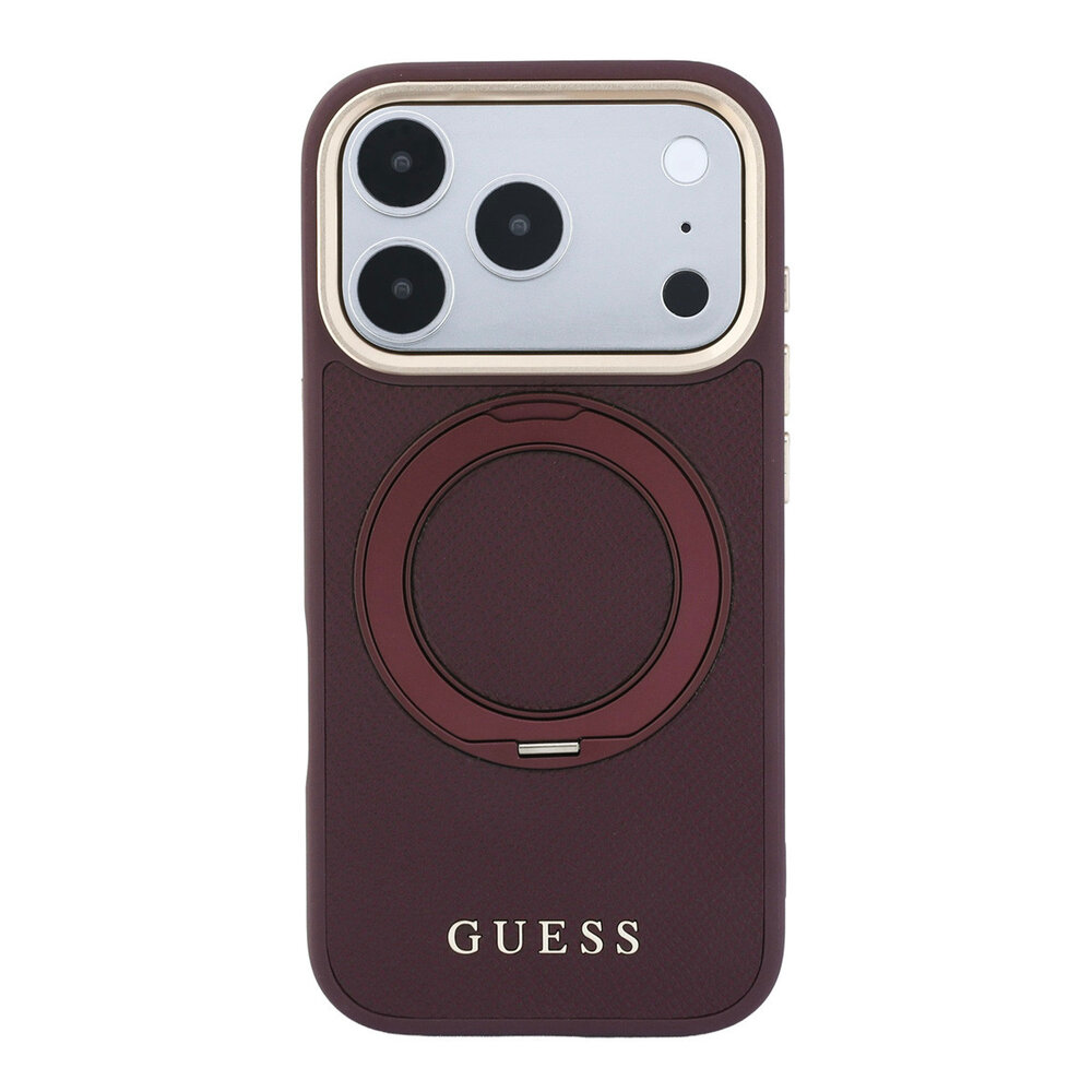 Guess Guess iPhone 18 Pro Max Case hard shell - MagSafe - 360-degree ring stand - grained PU - classic logo Burgundy Guess Guess iPhone 18 Pro Max Case hard shell - MagSafe - 360-degree ring stand - grained PU - classic logo Burgundy