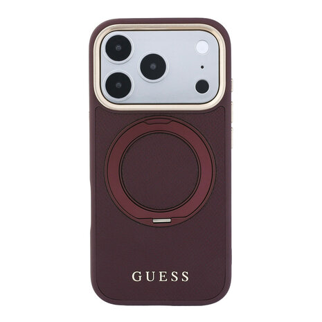 Guess Guess iPhone 18 Pro Max Case hard shell - MagSafe - 360-degree ring stand - grained PU - classic logo Burgundy Guess Guess iPhone 18 Pro Max Case hard shell - MagSafe - 360-degree ring stand - grained PU - classic logo Burgundy