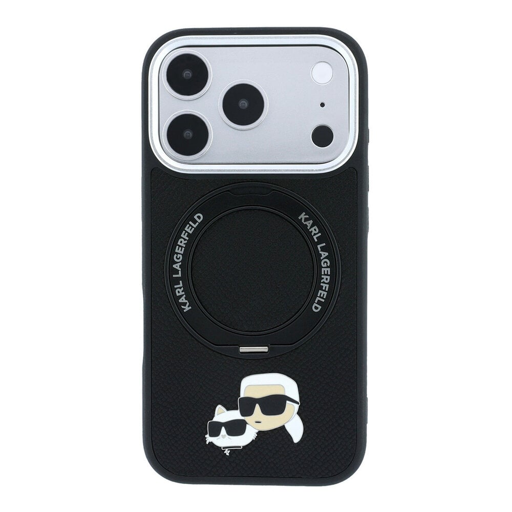 Karl Lagerfeld Karl iPhone 18 Pro Case hard shell - MagSafe - PU - 360-degree ring stand - KC Heads pin Black Karl Lagerfeld Karl iPhone 18 Pro Case hard shell - MagSafe - PU - 360-degree ring stand - KC Heads pin Black