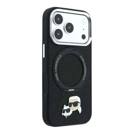 Karl Lagerfeld Karl iPhone 18 Pro Hoesje harde behuizing - MagSafe - PU - ringstandaard 360 - KC Heads-pin Zwart