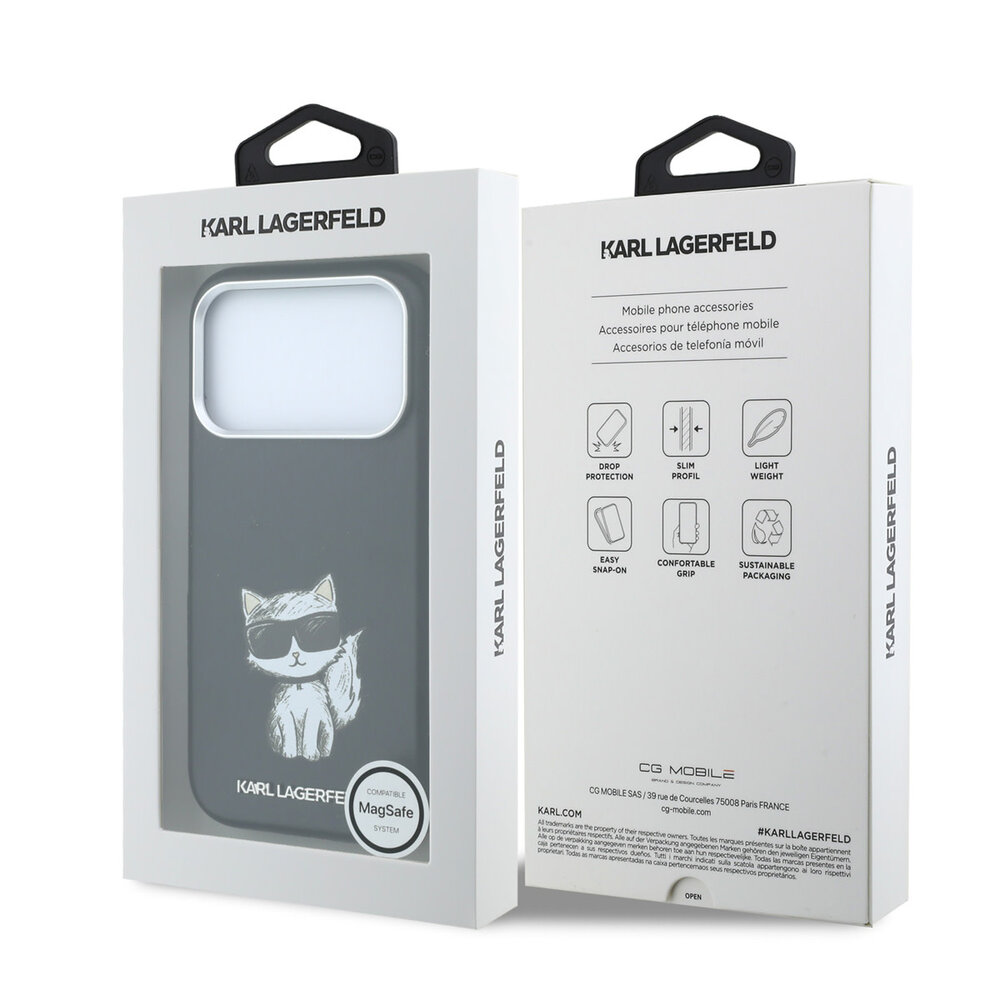 Karl Lagerfeld Karl iPhone 18 Pro Max Hoesje harde behuizing - MagSafe - SW - glad PU - Choupette Sketch Zwart