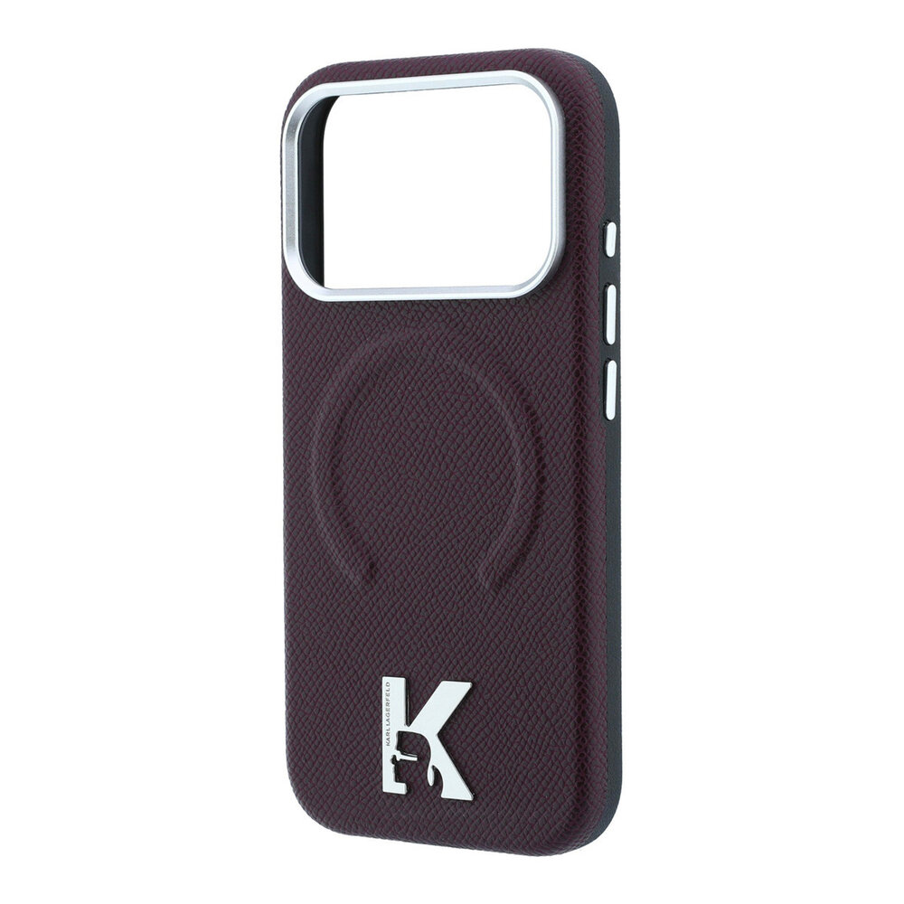 Karl Lagerfeld Karl iPhone 18 Pro Hoesje harde behuizing - MagSafe - SW - generfd PU - ring in reliëf - Kameo-logo Bordeauxrood Karl Lagerfeld Karl iPhone 18 Pro Hoesje harde behuizing - MagSafe - SW - generfd PU - ring in reliëf - Kameo-logo Bordeauxrood