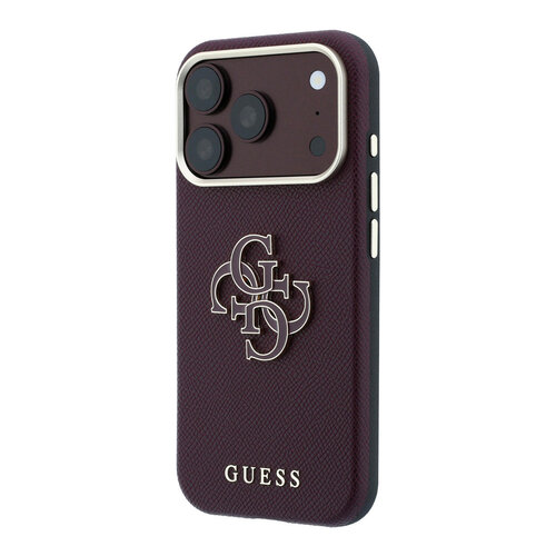 Guess Guess iPhone 18 Pro/iPhone 17 Pro Hartschalenhülle SW Genarbtes PU Großes Kunstharzlogo - Bordeaux