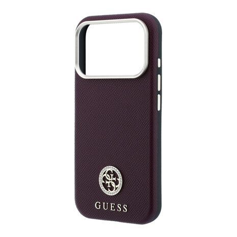 Guess Guess iPhone 18 Pro Max Hülle Hartschale - MagSafe - SW - genarbtes PU - rundes Strasslogo Bordeauxrot Guess Guess iPhone 18 Pro Max Hülle Hartschale - MagSafe - SW - genarbtes PU - rundes Strasslogo Bordeauxrot