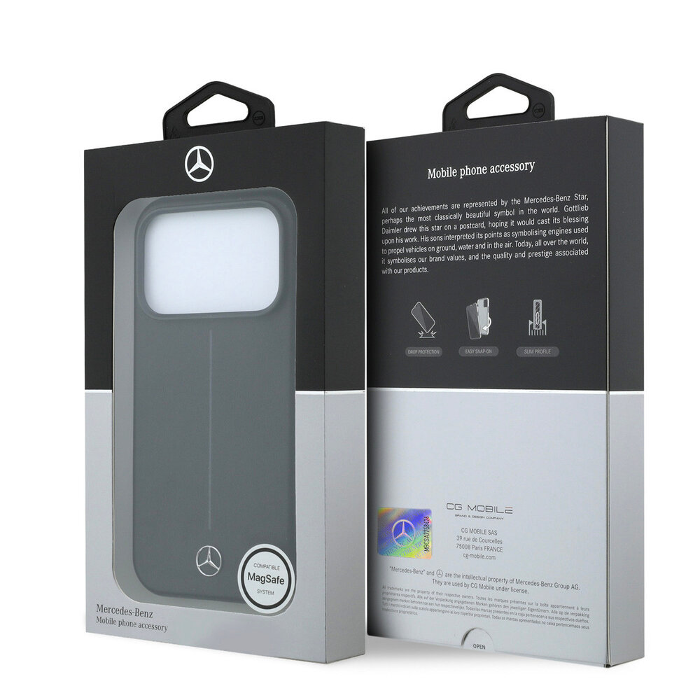 Mercedes-Benz Mercedes-Benz iPhone 18 Pro Hoesje harde behuizing - MagSafe - PU-leer - Semi Wrap - Iconic Line Zwart