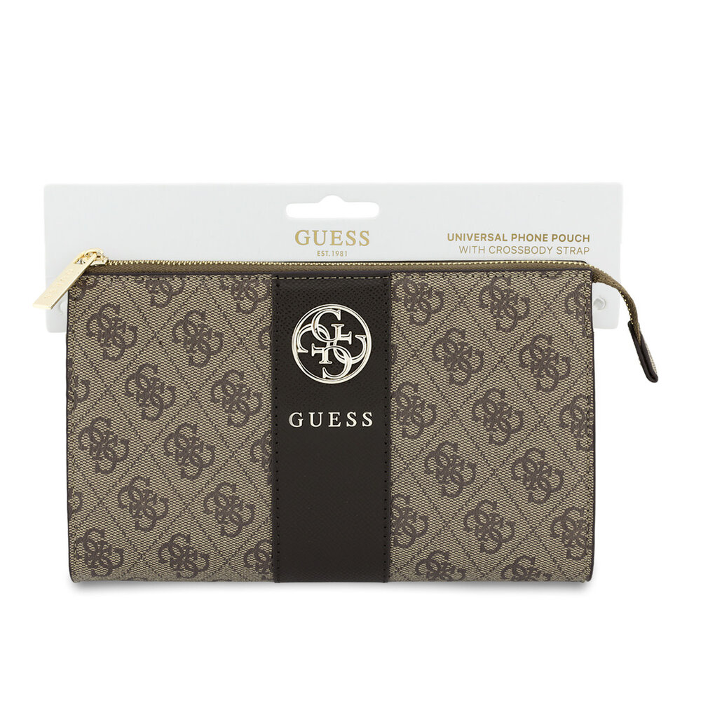 Guess Guess Phone pouch 4G - PU - round 4G logo - classic logo - stripe pattern Brown