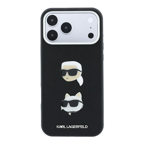 Karl Lagerfeld Karl Lagerfeld iPhone 18 Pro Max/iPhone 17 Pro Max Hartschalenhülle SW PU Saffiano Karl und Choupette Kopf-Anstecker Logo - Schwarz