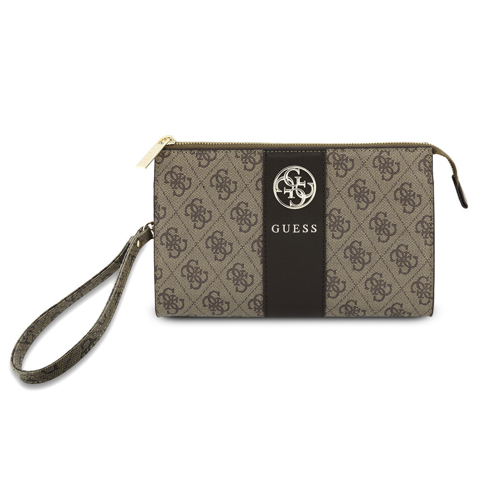 Guess Guess Phone pouch 4G - PU - round 4G logo - classic logo - stripe pattern Brown