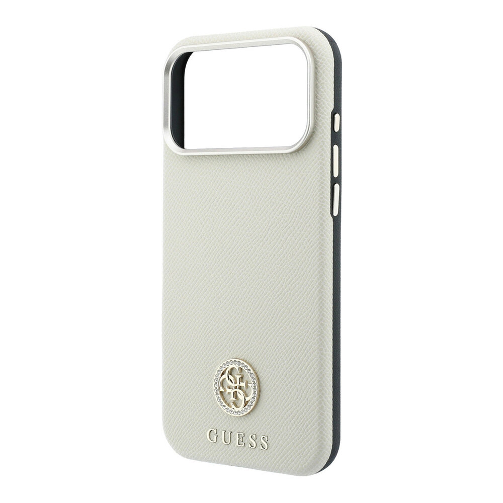 Guess Guess iPhone 18 Pro Max Case hard shell - MagSafe - SW - grained PU - round rhinestone logo Beige Guess Guess iPhone 18 Pro Max Case hard shell - MagSafe - SW - grained PU - round rhinestone logo Beige