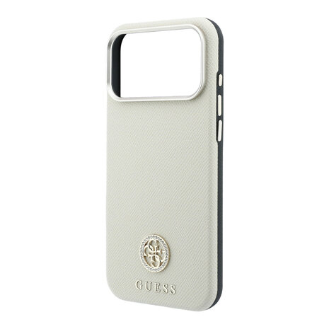 Guess Guess iPhone 18 Pro Max Case hard shell - MagSafe - SW - grained PU - round rhinestone logo Beige Guess Guess iPhone 18 Pro Max Case hard shell - MagSafe - SW - grained PU - round rhinestone logo Beige