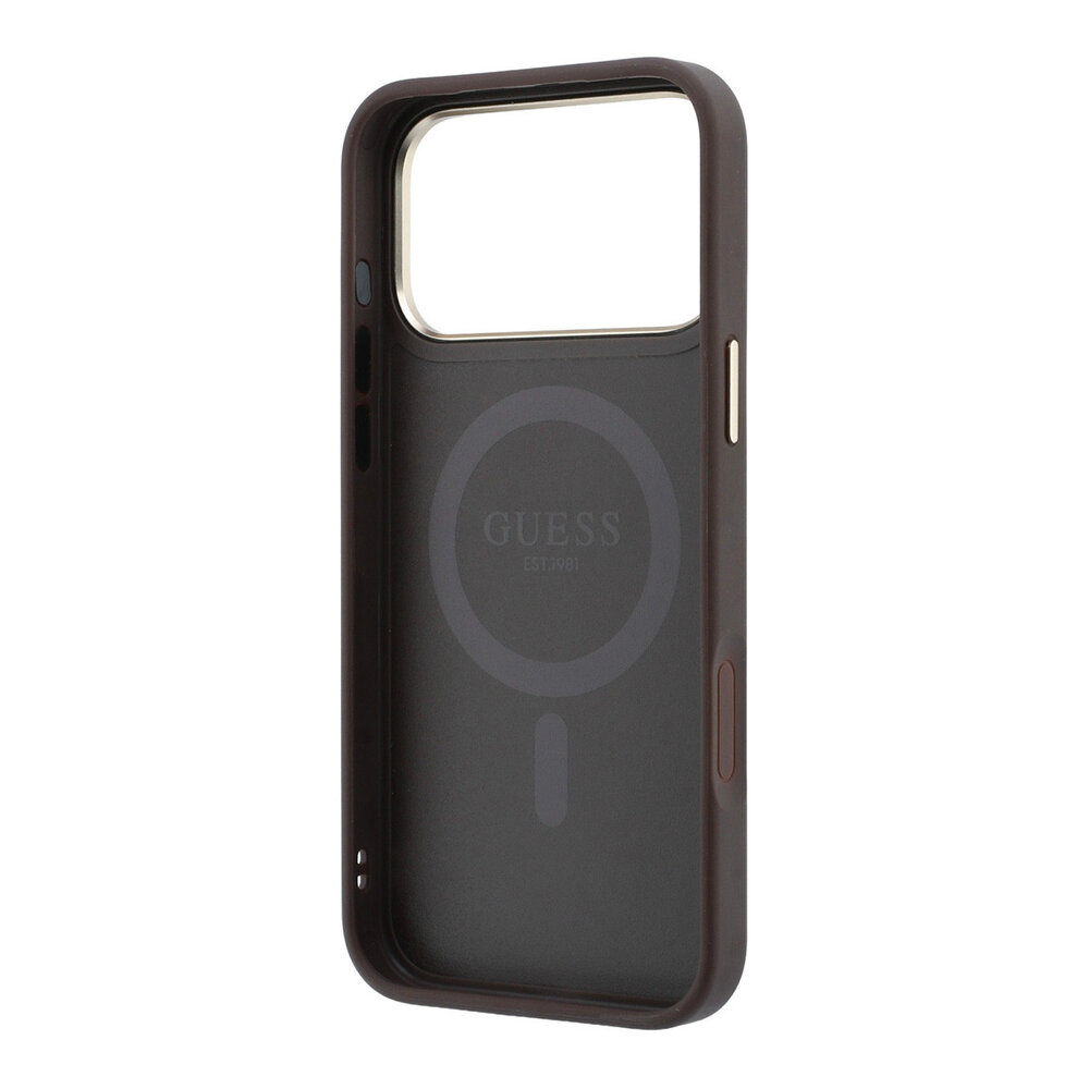Guess Guess iPhone 18 Pro Hoesje harde behuizing - MagSafe - ringstandaard 360 - 4G - PU - klassiek logo Bruin Guess Guess iPhone 18 Pro Hoesje harde behuizing - MagSafe - ringstandaard 360 - 4G - PU - klassiek logo Bruin