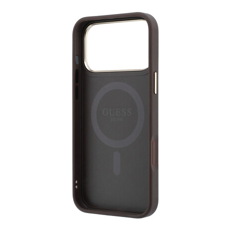 Guess Guess iPhone 18 Pro Coque structure rigide - MagSafe - anneau support à 360 degrés - 4G - PU - logo classique Marron