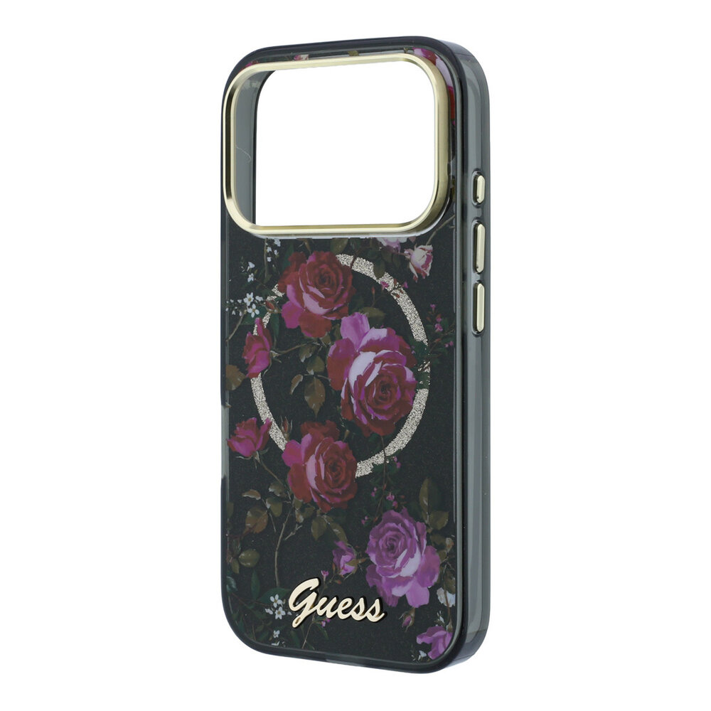 Guess Guess iPhone 18 Pro Max Hülle Hartschale - MagSafe - IML - Glitzer - Blossom Roses Schwarz