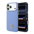 Guess Guess iPhone 18 Pro/iPhone 17 Pro Hartschalenhülle MagSafe SW Genarbtes PU Rundes Strasslogo - Hellblau