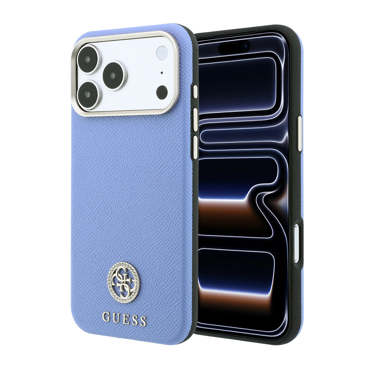 Guess Guess iPhone 18 Pro Hoesje harde behuizing - MagSafe - SW - generfd PU - rond strasslogo Lichtblauw