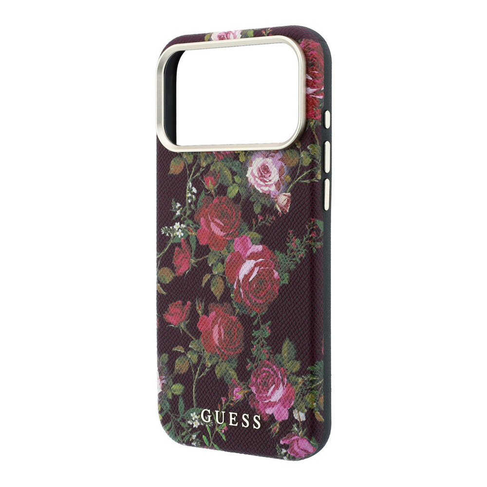 Guess Guess iPhone 18 Pro Max Hoesje harde behuizing - MagSafe - SW - PU - Blossom Roses-print Bordeauxrood Guess Guess iPhone 18 Pro Max Hoesje harde behuizing - MagSafe - SW - PU - Blossom Roses-print Bordeauxrood