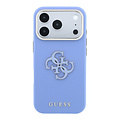 Guess Guess iPhone 18 Pro/iPhone 17 Pro Hartschalenhülle SW Genarbtes PU Großes Kunstharzlogo - Hellblau