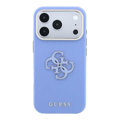 Guess Guess iPhone 18 Pro Hoesje harde behuizing - SW - generfd PU - groot logo van hars Lichtblauw Guess Guess iPhone 18 Pro Hoesje harde behuizing - SW - generfd PU - groot logo van hars Lichtblauw