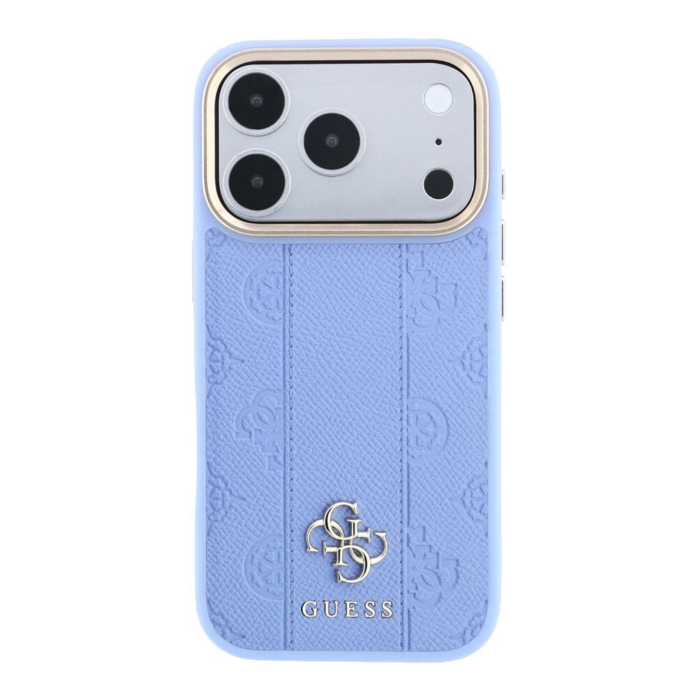 Guess Guess iPhone 18 Pro Case hard shell - MagSafe - PU - stripe pattern - HS - Peony 4G logo Light blue