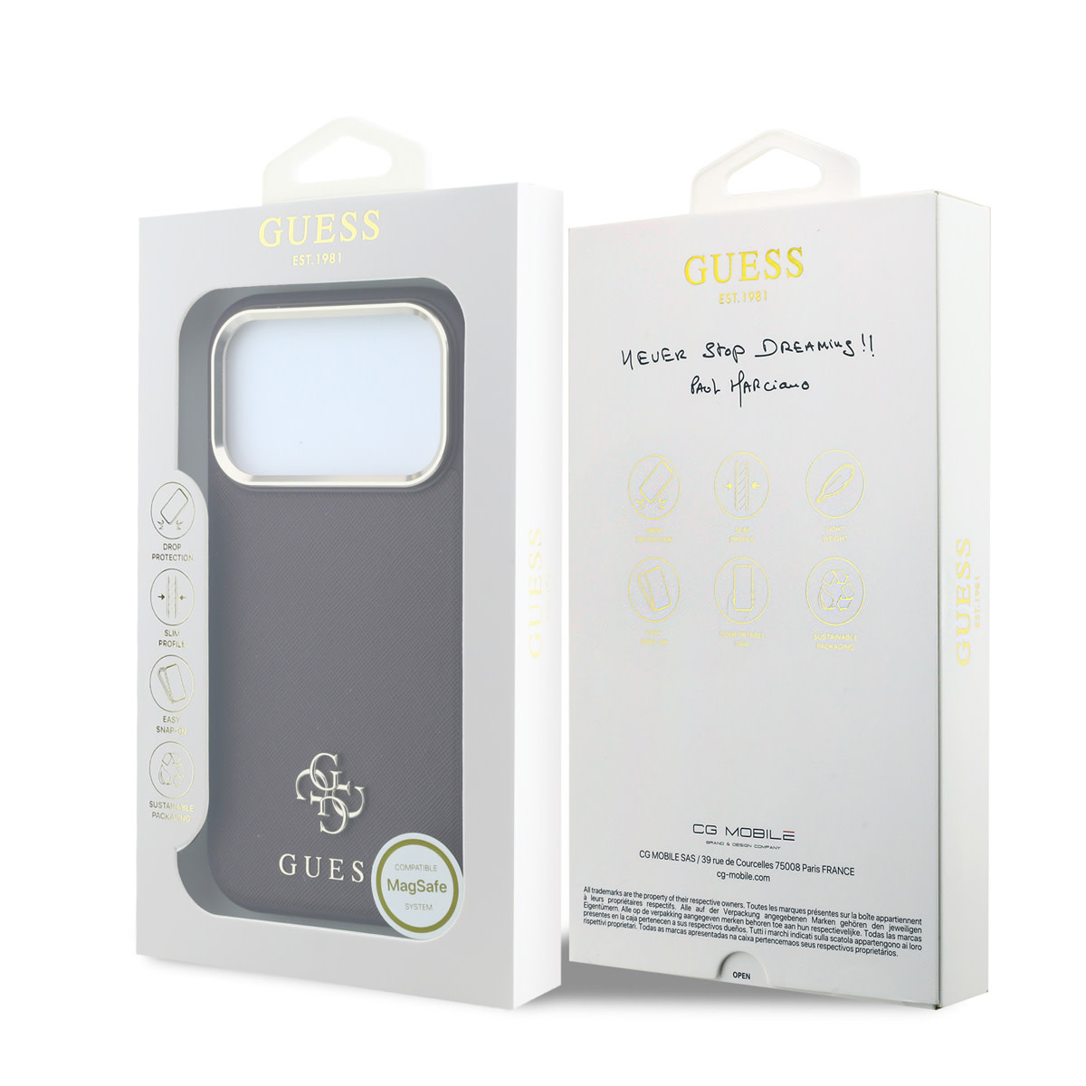 Guess Guess iPhone 18 Pro Hoesje harde behuizing - MagSafe - Saffiano - klein 4G - Classic Bordeauxrood, foto 6 van 6