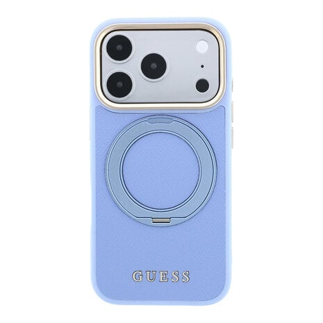 Guess Guess iPhone 18 Pro Max Hoesje harde behuizing - MagSafe - ringstandaard 360 - generfd PU - klassiek logo Lichtblauw Guess Guess iPhone 18 Pro Max Hoesje harde behuizing - MagSafe - ringstandaard 360 - generfd PU - klassiek logo Lichtblauw