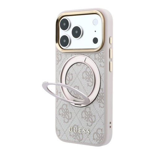 Guess Guess iPhone 18 Pro Max/iPhone 17 Pro Max Hartschalenhülle MagSafe PU 4G 360° Ringständer Klassisches Logo - Rosa