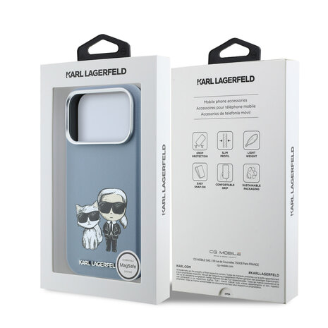 Karl Lagerfeld Karl iPhone 18 Pro Hoesje harde behuizing - MagSafe - SW - glad PU - KC Bodies Sketch Lichtblauw