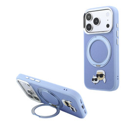Karl Lagerfeld Karl iPhone 18 Pro Max Hoesje harde behuizing - MagSafe - PU - ringstandaard 360 - KC Heads-pin Lichtblauw