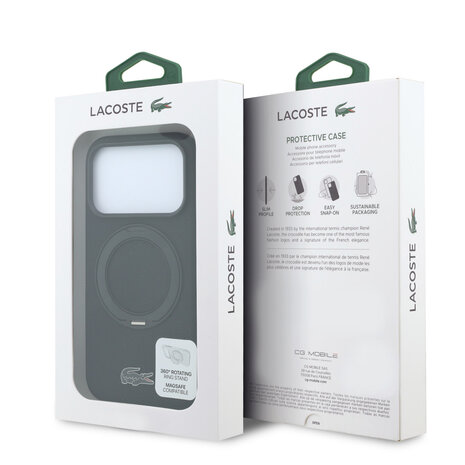 Lacoste Lacoste iPhone 18 Pro Hoesje harde behuizing - MagSafe - PVC - Petit Pique - ringstandaard Zwart