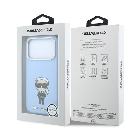 Karl Lagerfeld Karl iPhone 18 Pro Hoesje harde behuizing - MagSafe - SW - glad PU - Ikonik Sketch Lichtblauw Karl Lagerfeld Karl iPhone 18 Pro Hoesje harde behuizing - MagSafe - SW - glad PU - Ikonik Sketch Lichtblauw