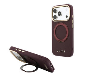 Guess Guess iPhone 18 Pro Max Coque structure rigide - MagSafe - anneau support à 360 degrés - PU grainé - logo classique Bordeaux Guess Guess iPhone 18 Pro Max Coque structure rigide - MagSafe - anneau support à 360 degrés - PU grainé - logo classique Bordeaux