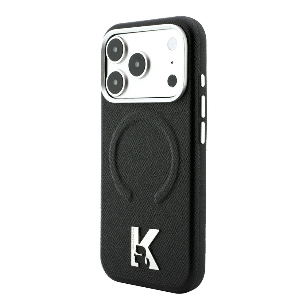 Karl Lagerfeld Karl iPhone 18 Pro Coque structure rigide - MagSafe - SW - PU grainé - anneau en relief - logo Kameo Noir Karl Lagerfeld Karl iPhone 18 Pro Coque structure rigide - MagSafe - SW - PU grainé - anneau en relief - logo Kameo Noir