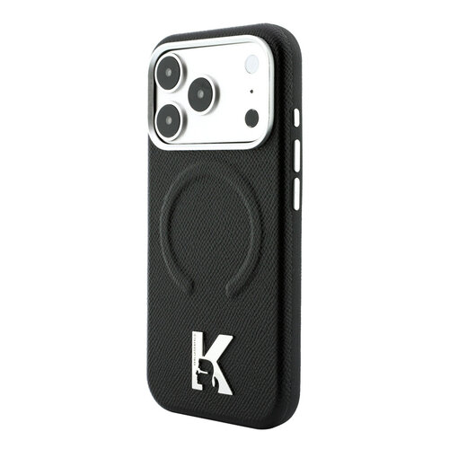 Karl Lagerfeld Karl Lagerfeld iPhone 18 Pro/iPhone 17 Pro Hartschalenhülle MagSafe SW Genarbtes PU Geprägter Ring Kameo-Logo - Schwarz