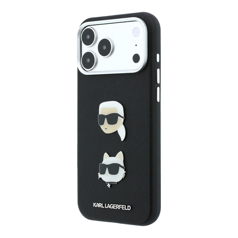 Karl Lagerfeld Karl iPhone 18 Pro Max Coque structure rigide - SW - PU - Saffiano - insignes K&C Heads - logo Noir Karl Lagerfeld Karl iPhone 18 Pro Max Coque structure rigide - SW - PU - Saffiano - insignes K&C Heads - logo Noir