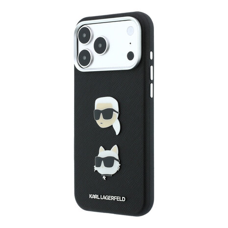 Karl Lagerfeld Karl iPhone 18 Pro Max Hoesje harde behuizing - SW - PU - Saffiano - K&C Heads-pins - logo Zwart