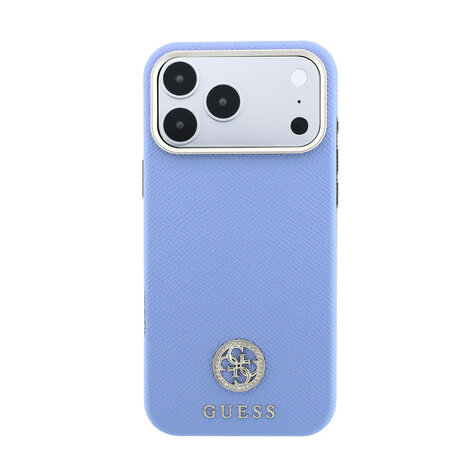 Guess Guess iPhone 18 Pro Max Hoesje harde behuizing - MagSafe - SW - generfd PU - rond strasslogo Lichtblauw Guess Guess iPhone 18 Pro Max Hoesje harde behuizing - MagSafe - SW - generfd PU - rond strasslogo Lichtblauw