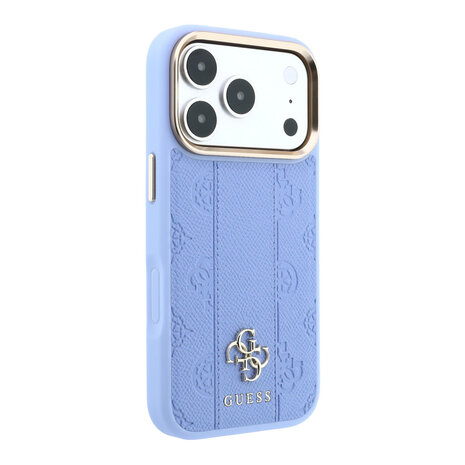 Guess Guess iPhone 18 Pro Hoesje harde behuizing - MagSafe - PU - streeppatroon - HS - Peony 4G-logo Lichtblauw Guess Guess iPhone 18 Pro Hoesje harde behuizing - MagSafe - PU - streeppatroon - HS - Peony 4G-logo Lichtblauw